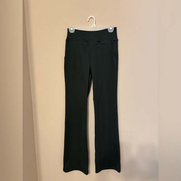 Women's Dark Green Flared Yoga Dress Pants High Waist Stretchy w/ Pockets S - Picture 3 of 6